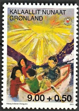 FRIMÆRKER GRØNLAND | 2013 - AFA 633 - Bedre børneliv i Grønland. - 9,00 + 0,50 kr. flerfarvet - Postfrisk